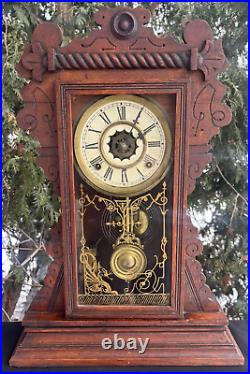 Antique 1880s 1890s Waterbury Gingerbread Parlor Mantle Clock & ALARM VIDEO Antique 1880s 1890s Waterbury Gingerbread Parlor Mantle Clock & ALARM VIDEO