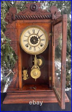 Antique 1880s 1890s Waterbury Gingerbread Parlor Mantle Clock & ALARM VIDEO Antique 1880s 1890s Waterbury Gingerbread Parlor Mantle Clock & ALARM VIDEO
