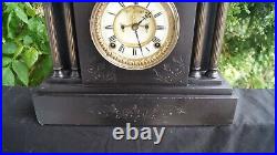 Antique 1880s Ansonia Black MARBLE Mantle Clock WORKS See Video SERVICED