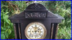 Antique 1880s Ansonia Black MARBLE Mantle Clock WORKS See Video SERVICED