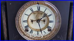 Antique 1880s Ansonia Black MARBLE Mantle Clock WORKS See Video SERVICED