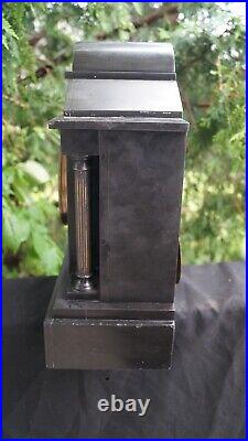 Antique 1880s Ansonia Black MARBLE Mantle Clock WORKS See Video SERVICED