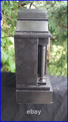 Antique 1880s Ansonia Black MARBLE Mantle Clock WORKS See Video SERVICED