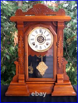 Antique 1880s Ingraham PARLOR Mantle Clock VIDEO RUNS ALARM STUNNING