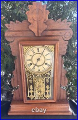 Antique 1880s New Haven Gingerbread Mantle Clock VERY Decorative Door VIDEO Antique 1880s New Haven Gingerbread Mantle Clock VERY Decorative Door VIDEO