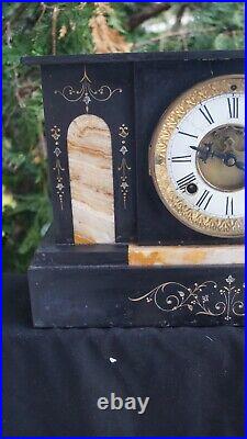 Antique 1880s New Haven Slate Marble Mantle Clock VIDEO RUNS OPEN ESCAPEMENT