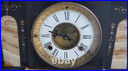 Antique 1880s New Haven Slate Marble Mantle Clock VIDEO RUNS OPEN ESCAPEMENT