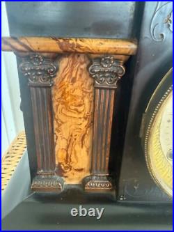 Antique 1880s Seth Thomas Adamantine Pillar Mantle Clock Lion Head Working Antique 1880s Seth Thomas Adamantine Pillar Mantle Clock Lion Head Working