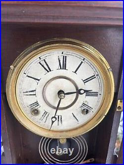 Antique 1880s Welch Gingerbread Parlor Mantle Clock RUNS VIDEO FLOWERED DOOR Antique 1880s Welch Gingerbread Parlor Mantle Clock RUNS VIDEO FLOWERED DOOR