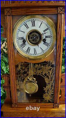 Antique 1886 Waterbury MALVERN Gingerbread Walnut Mantle Clock & ALARM VIDEO