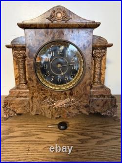 Antique 1890-1910s Seth Thomas Pink/Beige Marbled Adamantine Mantle Clock Works