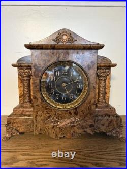 Antique 1890-1910s Seth Thomas Pink/Beige Marbled Adamantine Mantle Clock Works