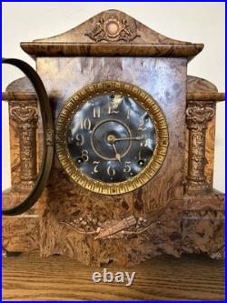 Antique 1890-1910s Seth Thomas Pink/Beige Marbled Adamantine Mantle Clock Works