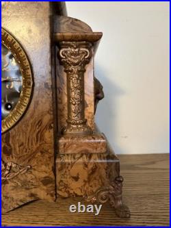 Antique 1890-1910s Seth Thomas Pink/Beige Marbled Adamantine Mantle Clock Works