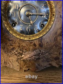 Antique 1890-1910s Seth Thomas Pink/Beige Marbled Adamantine Mantle Clock Works