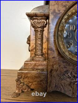 Antique 1890-1910s Seth Thomas Pink/Beige Marbled Adamantine Mantle Clock Works Antique 1890-1910s Seth Thomas Pink/Beige Marbled Adamantine Mantle Clock Works