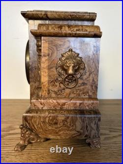 Antique 1890-1910s Seth Thomas Pink/Beige Marbled Adamantine Mantle Clock Works