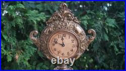 Antique 1890s 1910s Cast Iron Figural Novelty Mantle Clock SEE VIDEO Antique 1890s 1910s Cast Iron Figural Novelty Mantle Clock SEE VIDEO