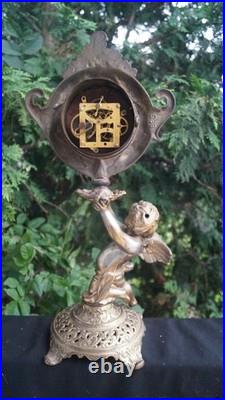 Antique 1890s 1910s Cast Iron Figural Novelty Mantle Clock SEE VIDEO Antique 1890s 1910s Cast Iron Figural Novelty Mantle Clock SEE VIDEO