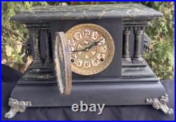 Antique 1890s Enameled Ingraham Parlor Mantle Clock VIDEO MARBLE CUTOUT DIAL Antique 1890s Enameled Ingraham Parlor Mantle Clock VIDEO MARBLE CUTOUT DIAL