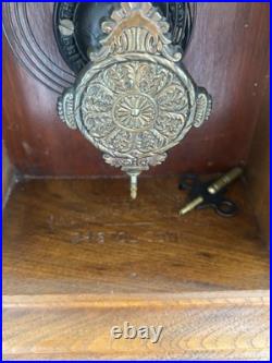 Antique 1890s Ingraham Dark Walnut Gingerbread Mantle Clock RUNS GOOD VIDEO