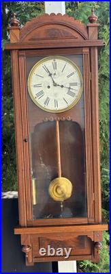 Antique 1891 Waterbury No. 3 Regulator Weight Driven Wall Clock ALL ORIGINAL