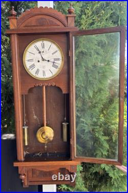 Antique 1891 Waterbury No. 3 Regulator Weight Driven Wall Clock ALL ORIGINAL
