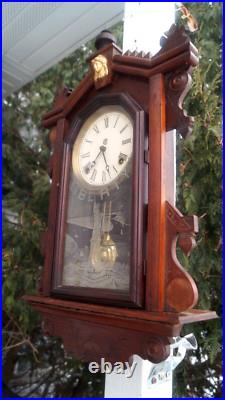 Antique 1892 Ingraham Gingerbread LIBERTY Wall Clock VIDEO RUNS