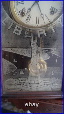 Antique 1892 Ingraham Gingerbread LIBERTY Wall Clock VIDEO RUNS