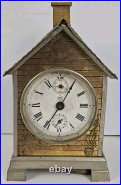 Antique 1892 SETH THOMAS'Lodge' Metal Figural Cottage Mechanical Alarm Clock Antique 1892 SETH THOMAS'Lodge' Metal Figural Cottage Mechanical Alarm Clock