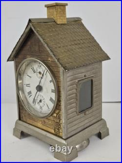 Antique 1892 SETH THOMAS'Lodge' Metal Figural Cottage Mechanical Alarm Clock Antique 1892 SETH THOMAS'Lodge' Metal Figural Cottage Mechanical Alarm Clock