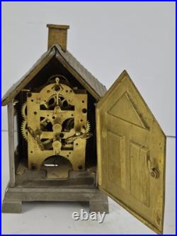 Antique 1892 SETH THOMAS'Lodge' Metal Figural Cottage Mechanical Alarm Clock Antique 1892 SETH THOMAS'Lodge' Metal Figural Cottage Mechanical Alarm Clock