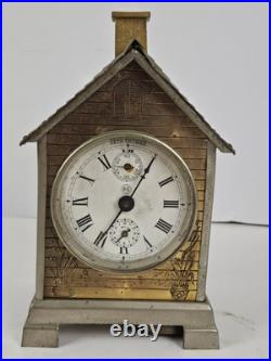 Antique 1892 SETH THOMAS'Lodge' Metal Figural Cottage Mechanical Alarm Clock Antique 1892 SETH THOMAS'Lodge' Metal Figural Cottage Mechanical Alarm Clock