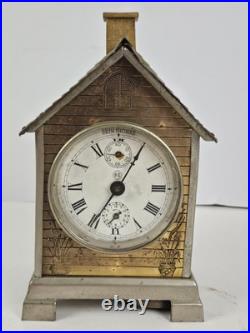 Antique 1892 SETH THOMAS'Lodge' Metal Figural Cottage Mechanical Alarm Clock Antique 1892 SETH THOMAS'Lodge' Metal Figural Cottage Mechanical Alarm Clock