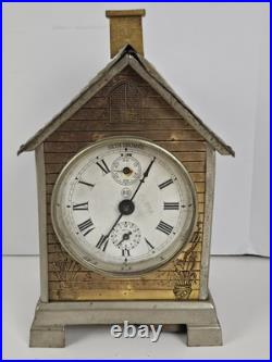 Antique 1892 SETH THOMAS'Lodge' Metal Figural Cottage Mechanical Alarm Clock Antique 1892 SETH THOMAS'Lodge' Metal Figural Cottage Mechanical Alarm Clock