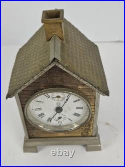 Antique 1892 SETH THOMAS'Lodge' Metal Figural Cottage Mechanical Alarm Clock Antique 1892 SETH THOMAS'Lodge' Metal Figural Cottage Mechanical Alarm Clock