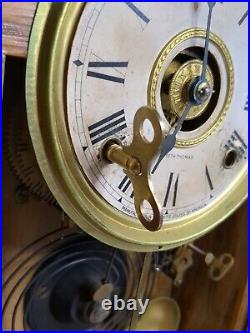 Antique 1892 Seth Thomas Oak Gingerbread Alarm Mantle Clock with Gong & Key Works