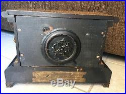Antique 1893 Seth Thomas Adamantine Black Mantle Clock #102 Lion Pillars Bin$180