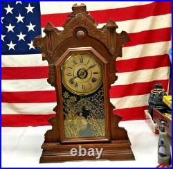 Antique 1900s Seth Thomas Alarm 8 Day Mantle Clock w Key