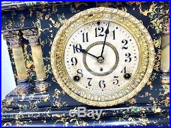 Antique 1902 Seth Thomas Adamantine Mantel Clock 4 Pillar with KEY Mantle WORKING