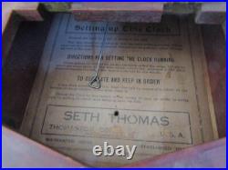 Antique 1917A Seth Thomas Wall Clock Wood Case Pendulum withKey cl