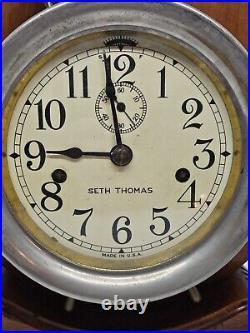 Antique 1940's SETH THOMAS Ship's Wheel Nautical Porthole Ship Clock with Stand