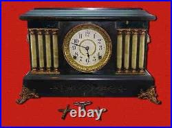 Antique 8 Columns Adamantine Seth Thomas Mantle Clock With Key