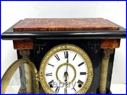 Antique 8 Day Seth Thomas Adamantine Black Mantel Clock Cathedral Gong Working