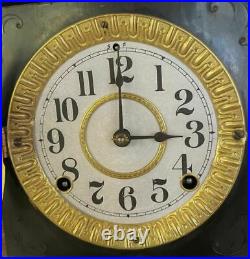 Antique 8 Day Seth Thomas Adamantine Black Mantel Shelf Clock Faux Marble Works