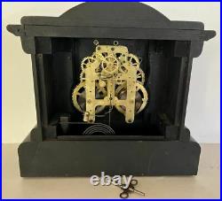 Antique 8 Day Seth Thomas Adamantine Black Mantel Shelf Clock Faux Marble Works