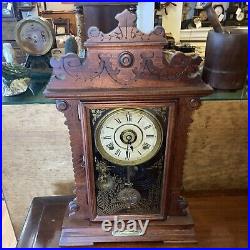 Antique 8 Day Seth Thomas Shelf Mantle Clock Working + Alarm With Built In Level