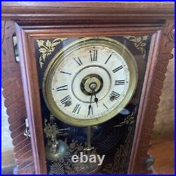 Antique 8 Day Seth Thomas Shelf Mantle Clock Working + Alarm With Built In Level