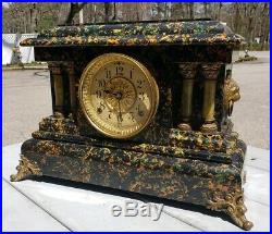 Antique Adamantine Seth Thomas Mantle Clock Running Orange & Green