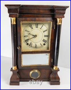 Antique American Seth Thomas Rosewood Veneer Column Shelf Clock Great Look